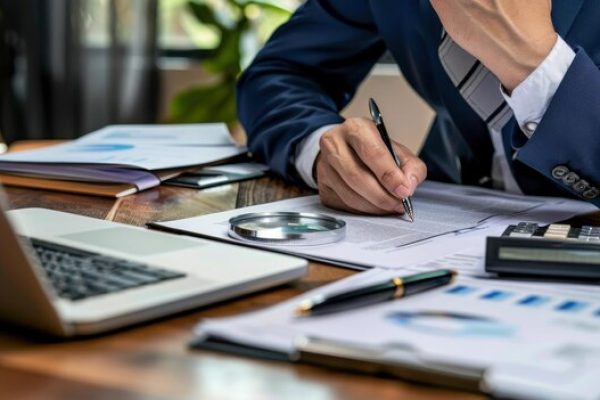 Professional financial consulting workspace representing certified accounting and business advisory services for Caribbean enterprises by Viarmo Services